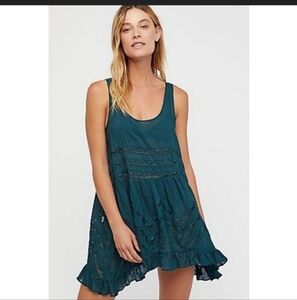 FREE PEOPLE Viole & Lace Trapeze Slip Dress Tunic - XS - RARE Teal color